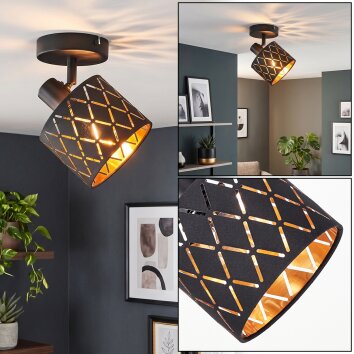 Alsen ceiling spotlight with geometric patterned fabric shade, E14 ceiling light