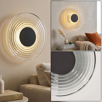 Liriel round LED wall light, Ø 30 cm, flat wall sconce with concentric rings