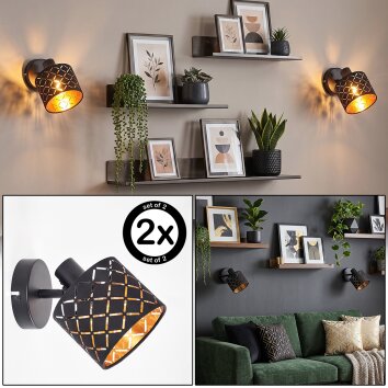 Tallaboa wall light set of 2 with patterned fabric lampshade, adjustable head