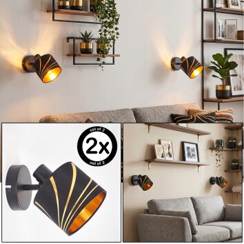 Alsen swivel wall spotlight set of 2, adjustable E14 with slotted gold shade