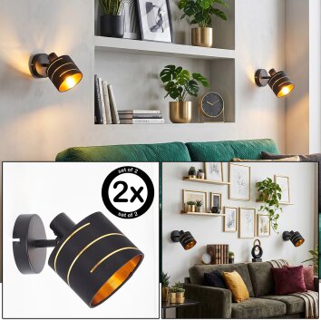 Alsen swivel wall spotlight set of 2 with patterned fabric shade, E14