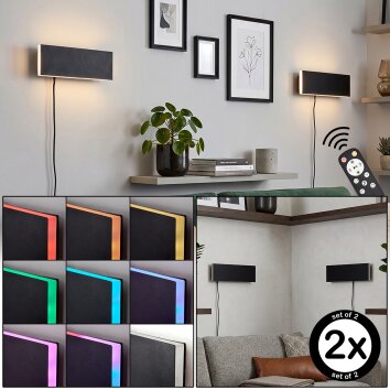 LED flat wall light Axion, 2-piece set, RGB, 3000 Kelvin warm white, black, white shades