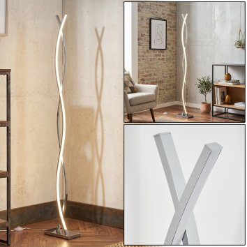 Twisted LED Floor Lamp Velix, chrome-silver frame, 3000 Kelvin warm white