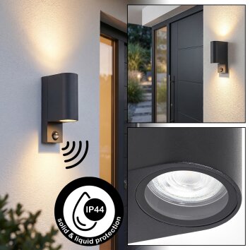 Kingstown outdoor wall light with motion sensor, 2-light up-down facade lamp