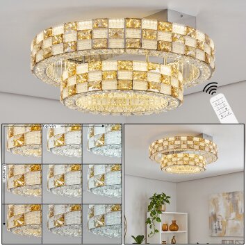 LED Ceiling Light Seloria, tiered ring, faceted amber and clear glass, 2700–6000 Kelvin