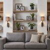 Turil LED wall reading lights set of 2 with grey fabric shade, rotatable spot