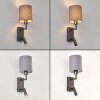 Turil LED wall reading lights set of 2 with grey fabric shade, rotatable spot