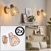 Retro wall spotlight Keldor, 2-piece set, brown metal cage shade in mocha