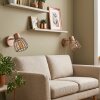 Retro wall spotlight Keldor, 2-piece set, brown metal cage shade in mocha