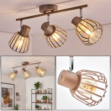 Keldor retro 3-light ceiling spotlight with adjustable cage-style shades, E27