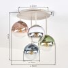 Globe ceiling light Gastor, 4 glass shades in coppery, clear, green and smoke-coloured