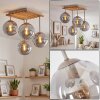Modern globe light Gastor with 4 smoke-coloured glass shades and slatted wood canopy
