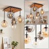Globe light Gastor with 5 amber, clear and smoke-coloured glass shades on a wood-slat panel