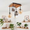 Globe light Gastor with 5 amber, clear and smoke-coloured glass shades on a wood-slat panel