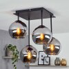 Modern cluster globe light Koyoto with 4 chrome and smoke glass shades, ø 15 cm, E14