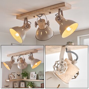 Boho 3-Light Ceiling Spotlight Orny with Rectangular Wooden Beam and Rotating Heads
