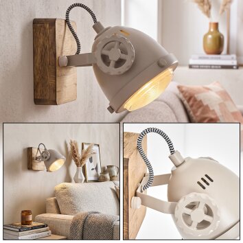 Wall Light Herford with Ecru Wooden Wall Mount and Adjustable Head for Reading Nook