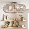 Round Scandinavian ceiling light Oravi with sand-coloured ribbed metal cage shade