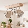Scandinavian ceiling spotlight Herford with two rotating heads and wood bar, sand-coloured