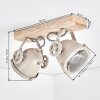 Scandinavian ceiling spotlight Herford with two rotating heads and wood bar, sand-coloured