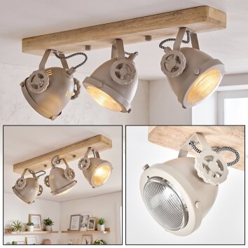 Modern Ceiling Spotlight Herford with Rotatable Heads and Light Wood Beam