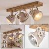 Boho-style wooden bar ceiling spotlight Herford with rotatable ecru heads