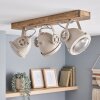 Boho-style wooden bar ceiling spotlight Herford with rotatable ecru heads