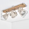 Boho-style wooden bar ceiling spotlight Herford with rotatable ecru heads