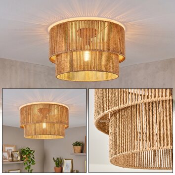 Boho Style Ceiling Light Tamir with Layered Cylindrical Rope Shade in Ecru
