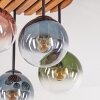 Cluster ceiling light Gastor, wooden slat canopy and colourful glass spheres