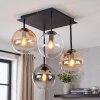 Modern cluster ceiling light Gastor with four round smoke, amber and clear glass shades