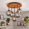 Cluster ceiling light Gastor with five smoke glass shades ø 15 cm and round slat canopy