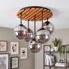 Cluster ceiling light Gastor with five smoke glass shades ø 15 cm and round slat canopy