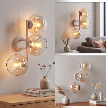 Modern Wall Light Koyoto with a vertical cluster of three amber and clear glass shades