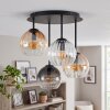 Modern cluster ceiling light Koyoto with four smoke-coloured, amber and clear glass shades