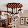Boho Cluster Ceiling Light Gastor with a wooden slat canopy and 5 clear glass shades