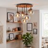 Boho Cluster Ceiling Light Gastor with a wooden slat canopy and 5 clear glass shades