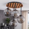 Cluster Ceiling Light Gastor with wooden slat cover and 4 smoke glass shades ø 15 cm