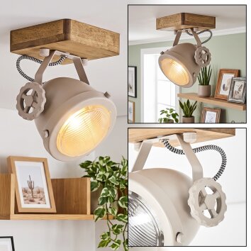 Adjustable Ceiling Spotlight Herford with Square Wooden Ceiling Plate, ecru housing