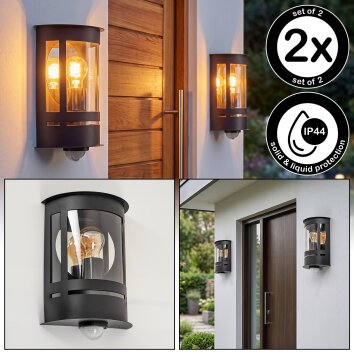 Outdoor wall light Lauvdal, cylindrical lantern, 2-piece set, motion sensor