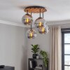 Cluster ceiling light Koyoto with slat canopy and chrome and smoke-coloured glass shades
