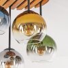 Cluster ceiling light Koyoto with four colourful shades and wooden slat canopy