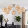 Cluster ceiling light Basto, Boho Style, seven woven ecru bamboo shades