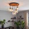 Cluster ceiling light Koyoto, ecru wooden slats, 5 clear glass shades for the dining table