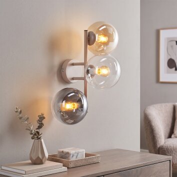 Modern vertical cluster wall light Gastor with three clear, smoke and amber glass shades