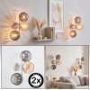 Globe wall light Koyoto, 2-piece set with three clustered smoke and amber glass shades