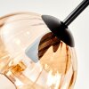 Modern Cluster Ceiling Light Koyoto with five amber glass shades and wood slat canopy