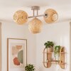 Globe ceiling light Basto with three spherical Boho-style woven shades, sand-coloured