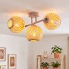 Globe ceiling light Basto with three spherical Boho-style woven shades, sand-coloured