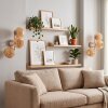 3-Light Wall Light Basto Set of 2 with Woven Bamboo Shade Spheres, Sand-Coloured